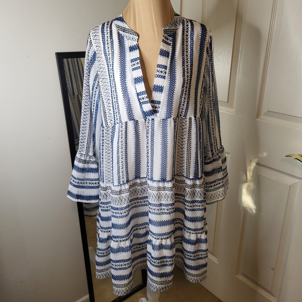 Source Unknown - Blue and White Striped Babydoll Style Dress, Size M